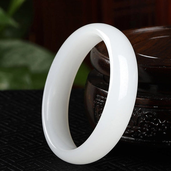 Pulsera de Jade Blanco Beijing Plana para Mujer