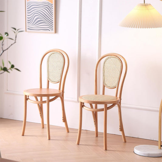 Sillas de Comedor Vintage Francesas de Madera Maciza con Tejido de Ratán - Image 2