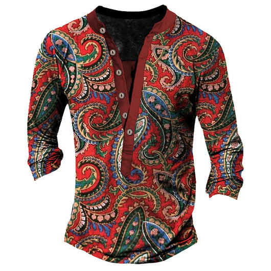 Camiseta Retro con Cuello Henry de Manga Larga para Hombre - Image 11
