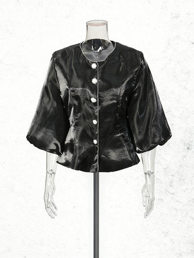Blusa Cuello Redondo con Mangas Farol - Diseño Clásico de Botón Único - Image 5