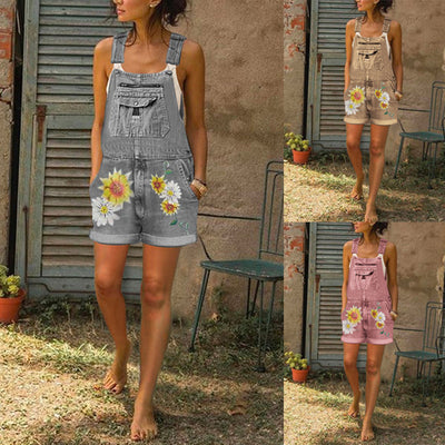 Shorts Bib con Tirantes Estampados y Detalles Bordados