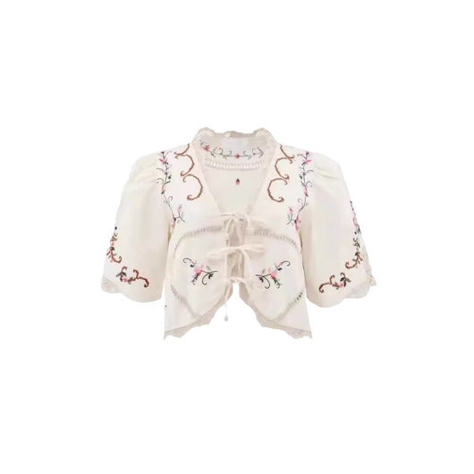 Blusa Tejida con Encaje Floral y Cuello en V - Image 5