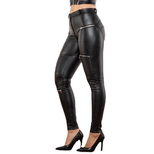 Pantalones de Cuero Smocking Negro Mate para Mujer - Image 5