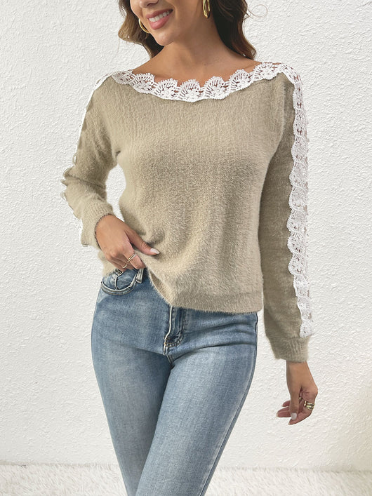 Suéter Elegante para Mujer con Paneles de Encaje y Hombros Descubiertos - Image 16