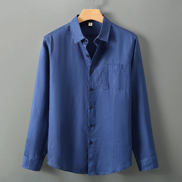 Camisa de Lino Suelta con Cuello de Pie para Hombre - Estilo Casual Verano