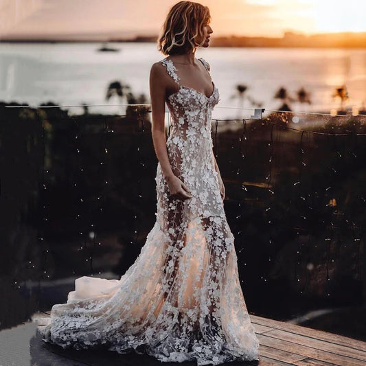 Vestidos de Novia Sirena con Aplicaciones de Encaje 3D