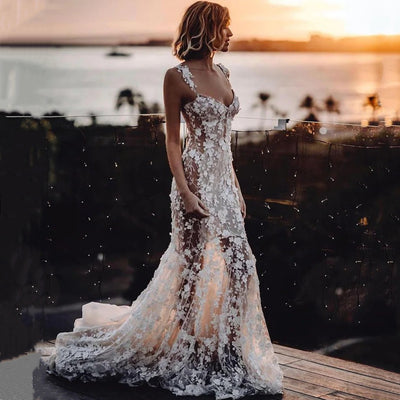Vestidos de Novia Sirena con Aplicaciones de Encaje 3D