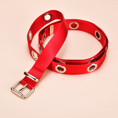 Black canvas belt with silver-tone metal eyelets and a pin buckle, designed to be tied. - Image 11