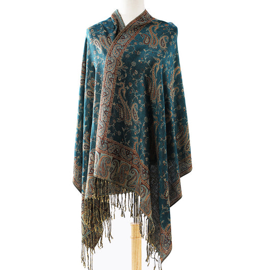 Bufanda Jacquard de Cachemira Clásica Multiusos con Flecos de Anacardo - Image 7