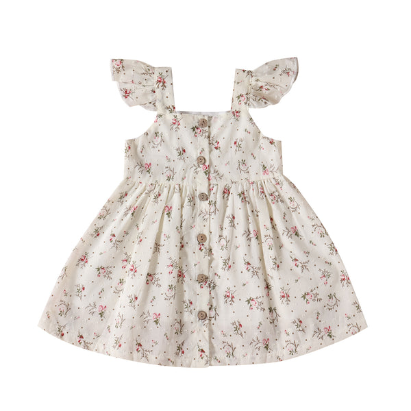 Vestido Infantil Tricolor Floral con Mangas Aleteo - Image 6