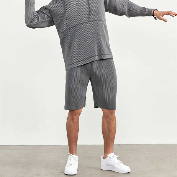 Pantalones Cortos Casuales Holgados con Cintura Elástica y Pliegues para Hombre