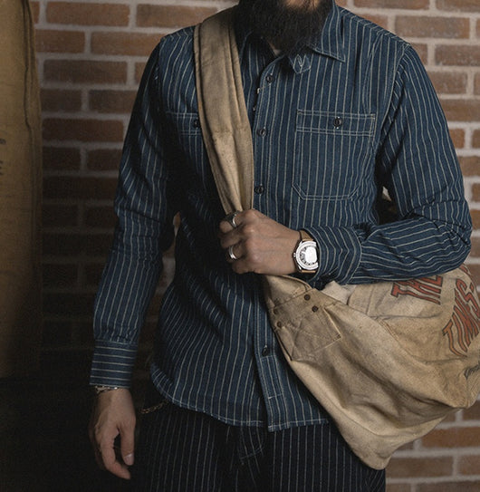 Camisa Vintage de Manga Larga a Rayas con Detalles de Trabajo para Hombre - Image 16