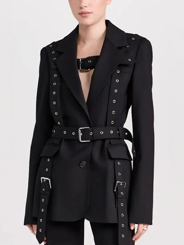 Blazer Ejecutivo con Cintura Ajustable y Detalles Remachados