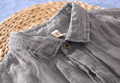 Camisa Lino Vintage Plisada con Estampa Chinoiserie para Hombre - Image 13
