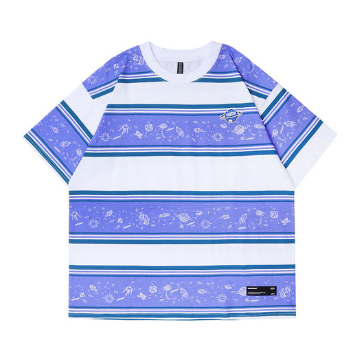 Playera Casual Holgada a Rayas para Hombre - Cuello Redondo Manga Corta - Image 3