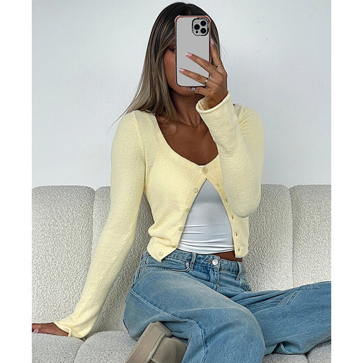 Cardigan Corto Casual de Botones - Blusa Manga Larga Versátil - Image 13