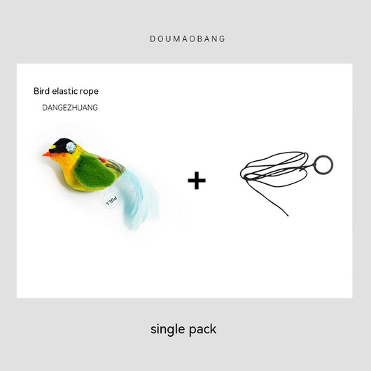 Red plush bird cat toy on a long steel wire stick with an elastic rope, designed for interactive pet play. - Image 8