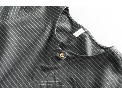 Camiseta Hombre Algodón Rayas Cuello Abierto Manga Corta Suelta Casual - Image 24