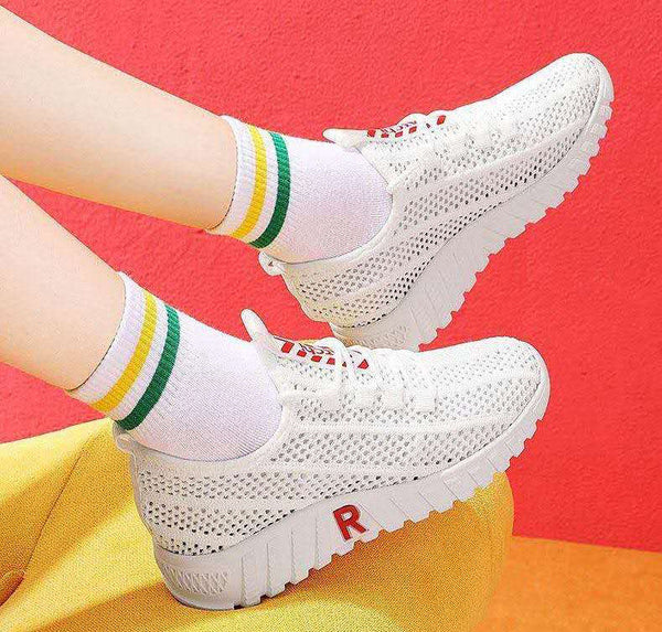 Zapatillas Deportivas Blancas para Mujer con Malla Transpirable y Plataforma