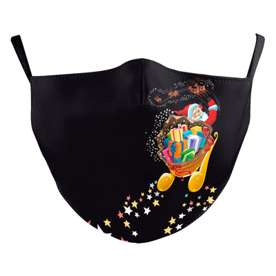 Green Christmas dustproof face mask with a festive pattern of red and gold ornaments, candy canes, gingerbread, and "Merry Christmas!" text. - Image 19