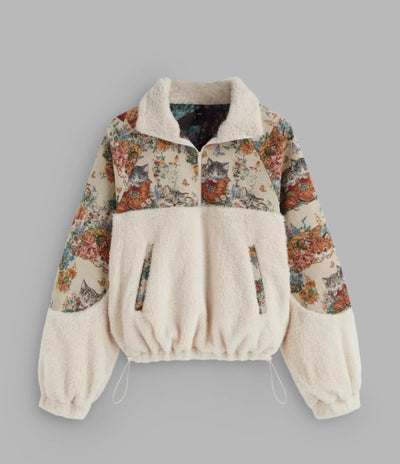 Sudadera con Capucha y Cuello Solapa Estampado Gato Floral para Mujer - Image 3
