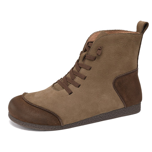 Botas Retro de Cuero con Caña Alta y Costura Decorativa para Mujer - Image 8