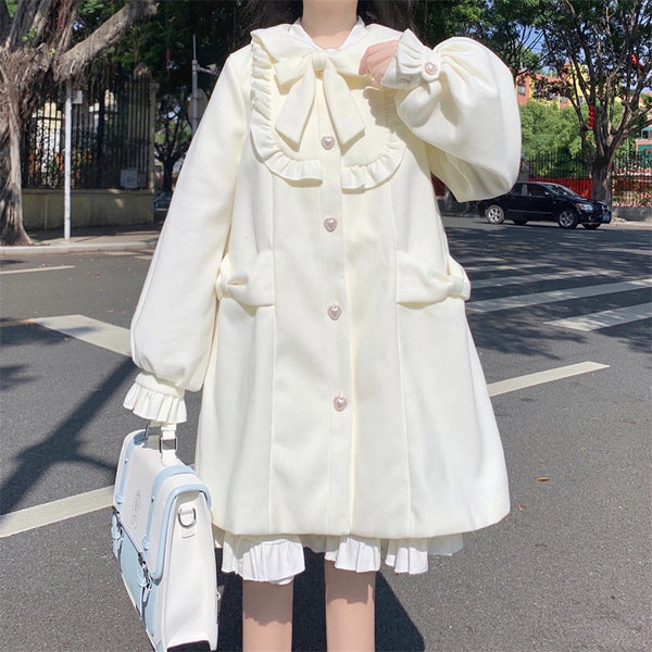 Abrigo de Lana con Cuello Estilo Muñeca Japonesa para Mujer