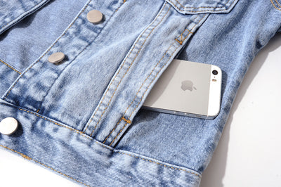Chaqueta de Mezclilla con Flores Bordadas de Manga Larga - Image 10