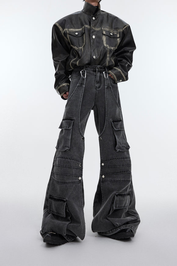 Pantalones Vintage Holgados de Pierna Ancha con Bolsillos Grandes para Hombre