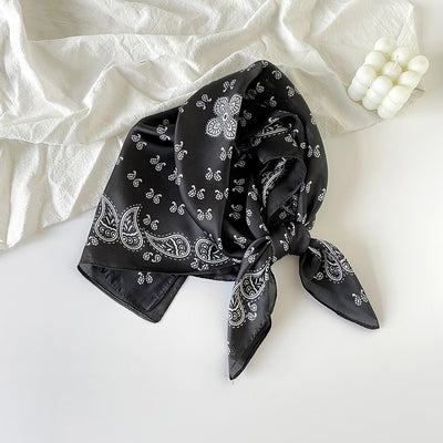 Pañuelo de Seda Estampado Paisley Negro - Cinturón Decorativo y Banda para Cabello - Image 33