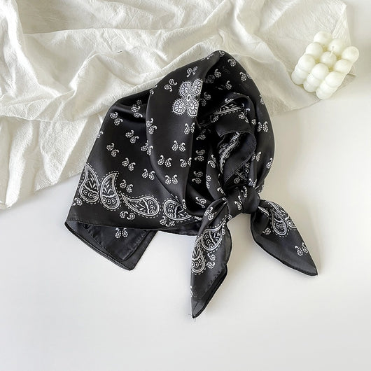 Pañuelo de Seda Estampado Paisley Negro - Cinturón Decorativo y Banda para Cabello - Image 33