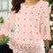 Blusa de Encaje Combinado con Mangas Tres Cuartos