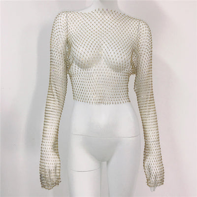 Blusa Transparente de Malla con Cuello Redondo y Manga Larga - Image 5