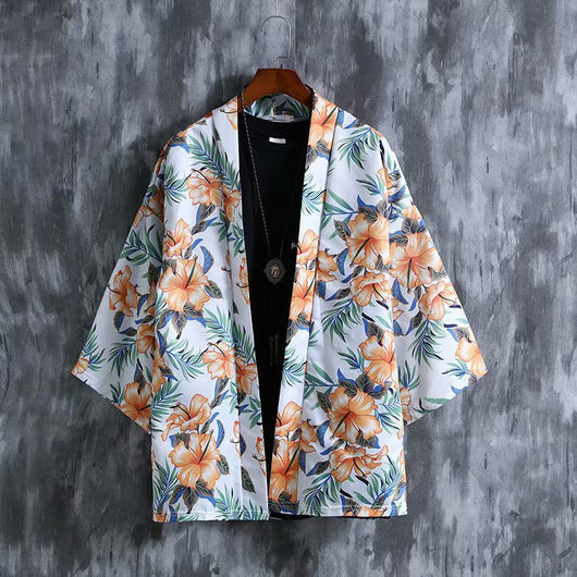 Kimono Estampado Holgado de Manga Tres Cuartos Unisex