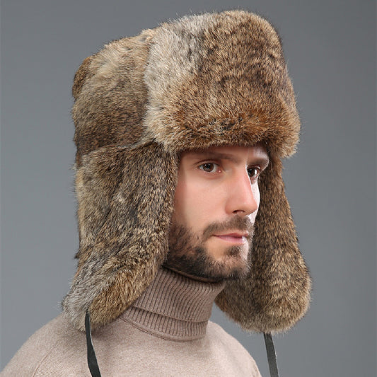 Gorro de Invierno Lei Feng con Pelaje de Conejo - Abrigo Extremo para Hombre