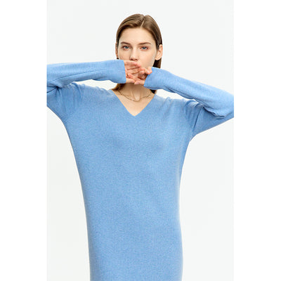 Vestido Midi Tejido V-neck Slim Fit Cálido y Versátil para Mujer - Image 5