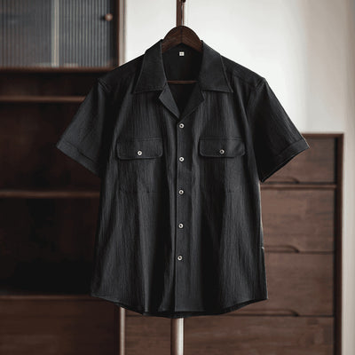 Camisa Retro Seersucker de Color Sólido con Cuello Cubano Británico - Image 8