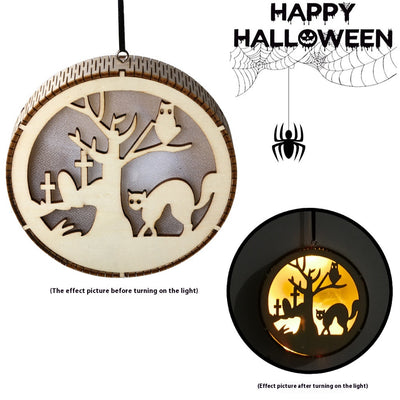 Colgante LED de Madera para Halloween - Decoración Calada a Láser - Image 32