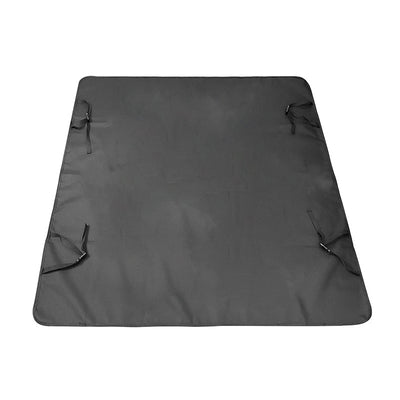 Pink car pet mat with white paw print and bone patterns, featuring black straps for securing to a rear seat. - Image 13