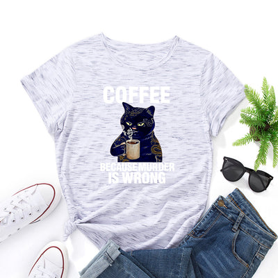 Camiseta Suelta Estampado Blanco y Negro Cuello Redondo Manga Corta - Image 30
