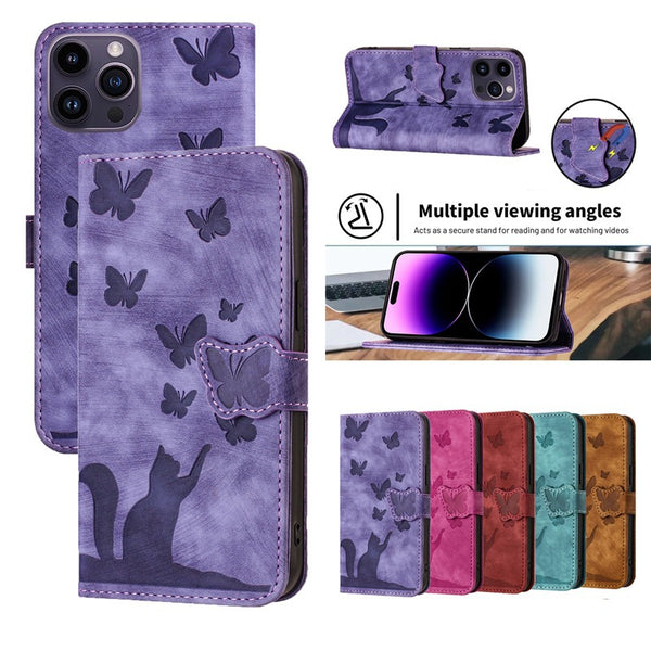 Funda de Cuero para Celular con Mariposa en Relieve