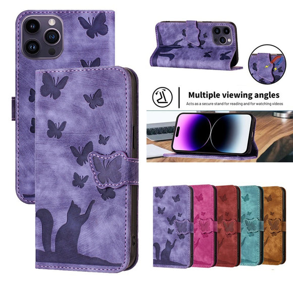 Funda de Cuero para Celular con Mariposa en Relieve