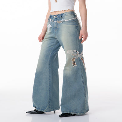 Jeans Rectos de Talle Alto con Detalle de Moño