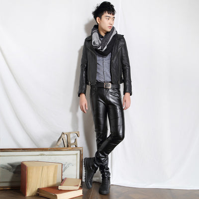 Pantalones de Cuero para Hombre Estilo Coreano Slim Fit Apilados Otoño-Invierno - Image 8
