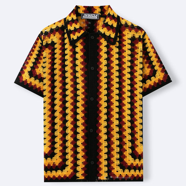 Camisa Retro de Punto Crochet a Rayas para Hombre