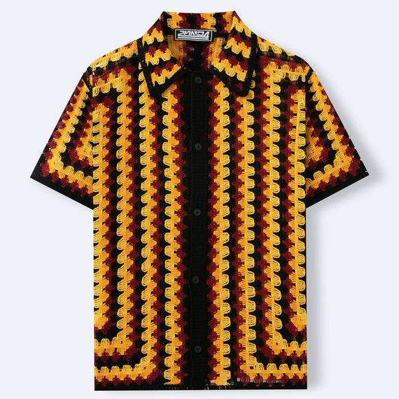 Camisa Retro de Punto Crochet a Rayas para Hombre