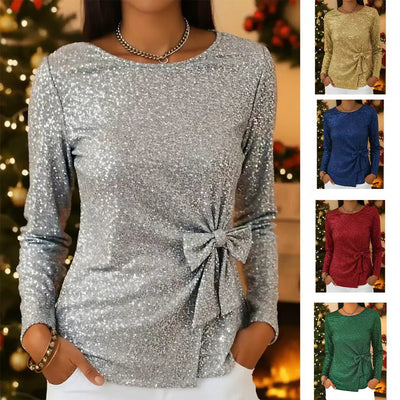 Suéter Elegante para Mujer con Lazo y Encaje Brillante - Image 2