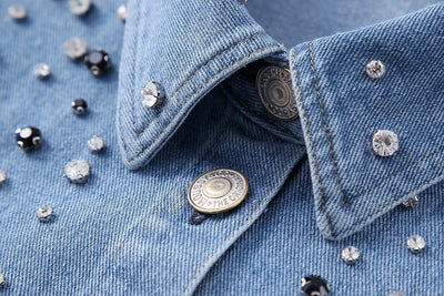 Camisa Denim Corta con Strass de Manga Larga - Image 9