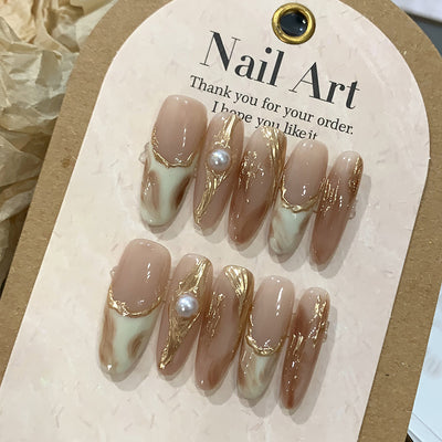 Uñas Postizas Diseño Otoño Invierno - Manicura Artesanal Lista para Usar