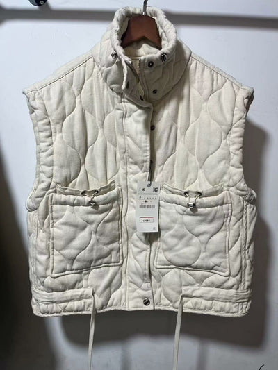 Chaleco Casual de Algodón Gris para Mujer con Cuello de Pie - Image 8